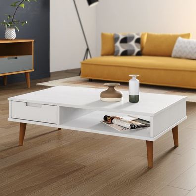 Couchtisch MOLDE Weiß 100x55x31 cm Massivholz Kiefer