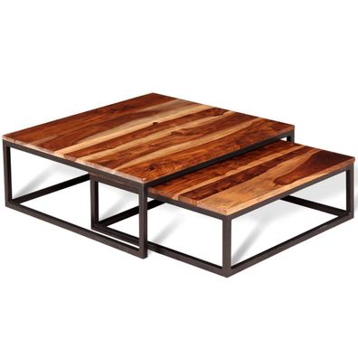Zweiteiliges Satztisch-Set Couchtisch Massivholz