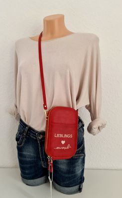 Handytasche Cross Body Bag "Lieblingsmensch" Kunstleder einfarbiger Gurt Rot