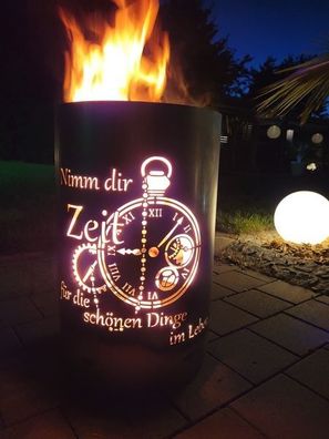 Tiko-Metalldesign Feuertonne / Feuerkorb mit Motiv " Zeit - Nimm dir Zeit ... "