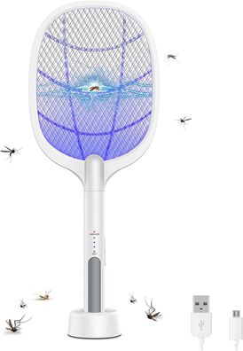 Insektenschutz Elektrische Fliegenklatsche, 3000 V, 2-in-1 Fliegenklatsche mit Akk