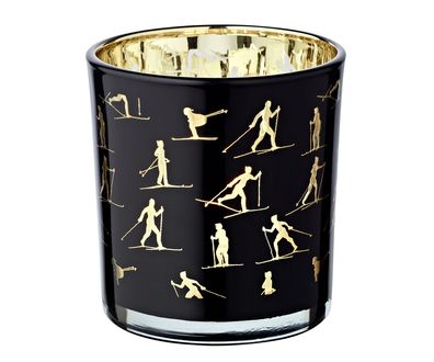 Teelichthalter aus Glas "Monty", schwarz-/ goldfarben, D10x13cm, von Edzard