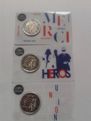 Original 3 x 2 euro 2020 Frankreich Asterix coincards Medizinische Forschung