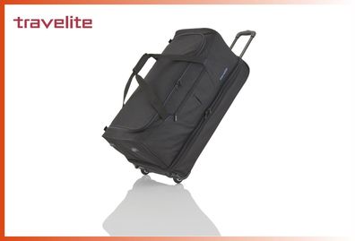 große Travelite Basics Trolley-Reisetasche L 70cm, mit Dehnfalte, schwarz/ blau