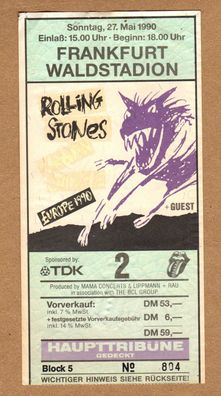 The Rolling Stones - Eintrittskarte Konzertkarte von 1990 Waldstation Frankfurt