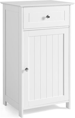 Badezimmerschrank weiß mit Schublade & Tür, Badschrank freistehend, Badkommode, Weiß