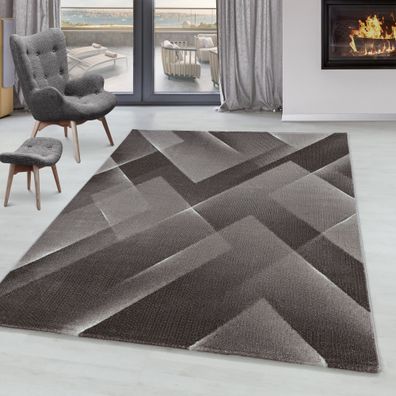 Wohnzimmerteppich Kurzflor Design Teppich 3-D Muster Dreieck Soft Flor Braun