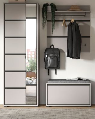 Garderoben-Set Flur grau und schwarz Set mit Paneel Bank Schrank mit Soft-Close Jaru