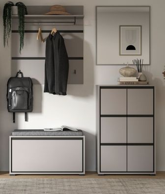 Garderobenset grau und schwarz Set Bank Paneel Spiegel Kommode mit Soft-Close Jaru