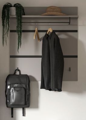Garderobe Garderobenpaneel grau und schwarz Paneel Jaru Wandgarderobe 85 x 93 cm