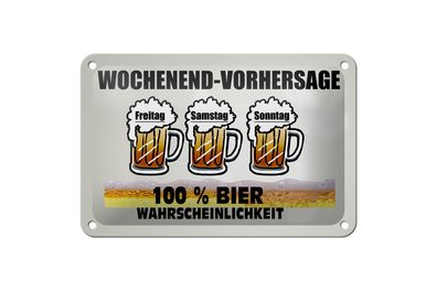 Blechschild Alkohol 18x12cm Wochenend Vorhersage 100% Bier Deko Schild
