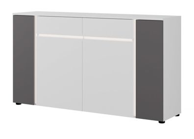 Sideboard Anrichte in weiß grau Wohnzimmer Esszimmer Kommode Kato 150 x 84 cm mit LED