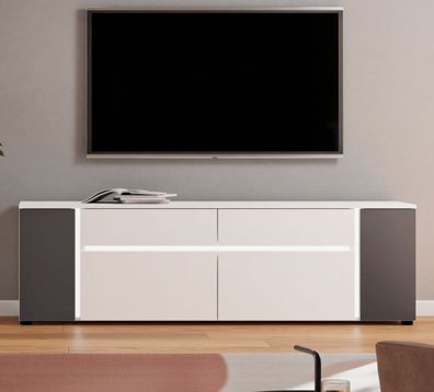 TV Lowboard Flat Fernseher Unterschrank weiß grau Schrank 170 cm Board mit LED Kato