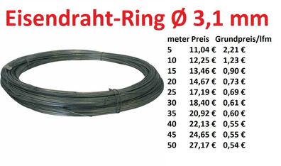 Eisendraht Extrastark verzinkt Ring Spanndraht Bindedraht 3,1 mm Zaundraht