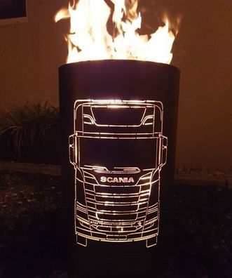 Tiko-Metalldesign Feuertonne / Feuerkorb mit Motiv " SCANIA - Truck "