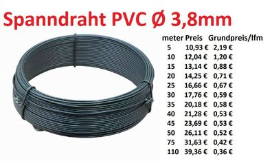 Spanndraht PVC Eisendraht verzinkt Ring Spanndraht Bindedraht 3,8 mm Zaundraht
