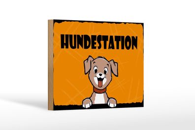 Holzschild Hinweis 18x12cm Hundestation (orange) Holz Deko Schild