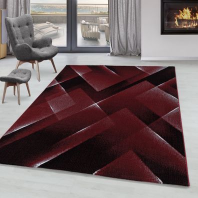 Wohnzimmerteppich Kurzflor Design Teppich 3-D Muster Dreiecke Soft Flor Rot