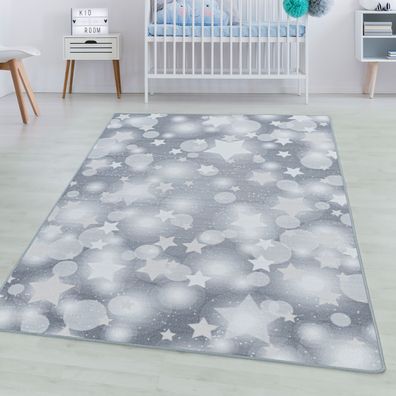 Spielteppich Kurzflor Teppich Kinderteppich Kinderzimmer Sterne Punkte Grau