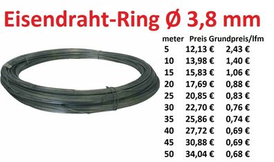 Eisendraht Extrastark verzinkt Ring Spanndraht Bindedraht 3,8 mm Zaundraht