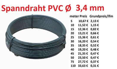 Spanndraht PVC Eisendraht verzinkt Ring Spanndraht Bindedraht 3,4 mm Zaundraht