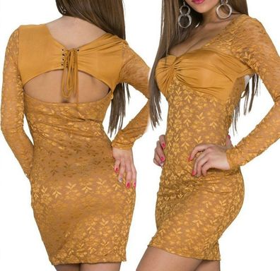 SeXy Miss Damen Spitze Mini Kleid Party Bustier Stretch Girly Dress XS/ S Gold