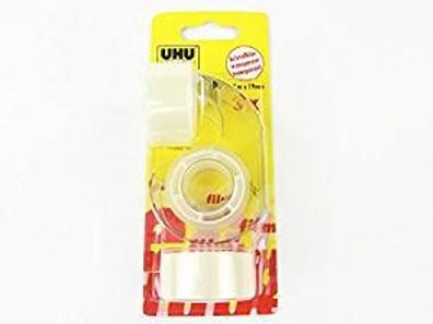 UHU Tape Film Abroller transparent stark klebend 19mm x 7.5m 3 Rollen