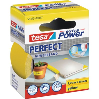 Tesa extra Power Perfect Gewebeband beschriftbar reißfest gelb