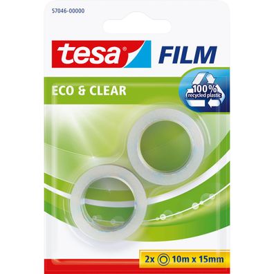 tesafilm Eco and Clear transparent Rolle 10m x 15mm 2 Stück
