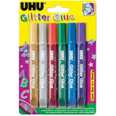UHU Young Creativ Glitter Glue Glitzerkleber mit Glanzeffekt 6x10ml