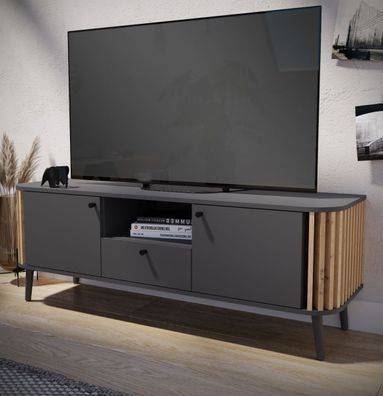 TV Lowboard Fernseher Unterschrank Eiche Artisan grau Flat TV Board 140 cm Pure