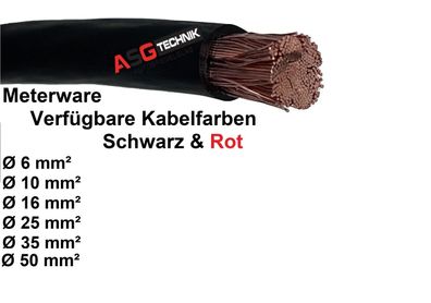 Kabel Batteriekabel Stromkabel H07V-K 6 10 16 25 35 50mm² Rot Schwarz Meterware