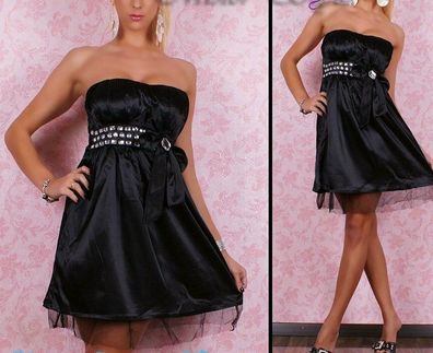 SeXy Miss Damen Bandeau Mini Kleid Steine Satin Dress M/ L 36/38 schwarz Neu