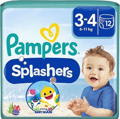 Pampers Windeln Größe 3-4, Splashers Baby Shark Limited Edition, 12 Stück, Einweg-...