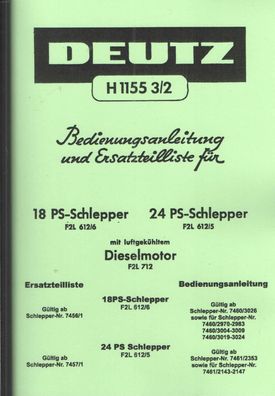 Bedienungsanleitung & Ersatzteilliste Deutz Schlepper 18 PS, und 24 PS