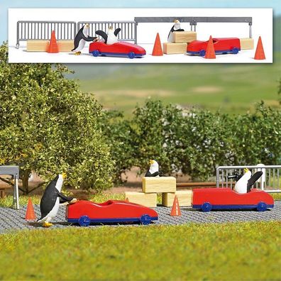 Busch 7924 - 1/87 / H0 Action Set: Pinguine Seifenkistenrennen - Neu