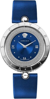 Versace VE7900220 Eon silber blau Leder Armband Uhr Damen NEU