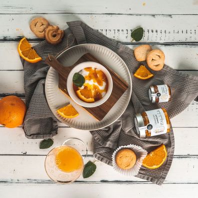 Orangen Marmelade 85% Fruchtanteil Deligreece Feinkost Glas 180g (€38,61/ kg)