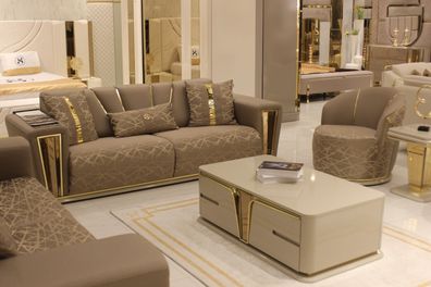 Sofagarnitur 3 + 3 + 1 + 1 Sitzer + Couchtisch + Wohnwand Modern Textil Komplett Neu