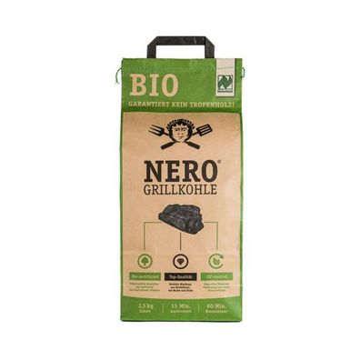 NERO BIO Grill-Holzkohle - 2,5kg Sack - Ohne Tropenholz - Holz aus Deutschland