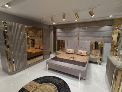 Schlafzimmer Set Luxus Komplettes Bett 2x Nachttisch Kleiderschrank 4tlg Neu