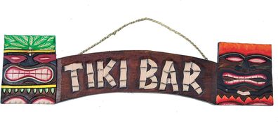 Tiki Bar Deko Schild 60cm mit Tikis - aus Holz zum Aufhängen