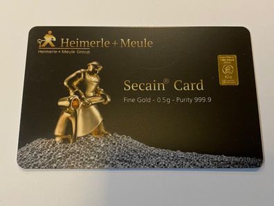 Goldbarren Heimerle & Meule Secain Card Gold 999.9 Fein Feingold 0,5 Gramm