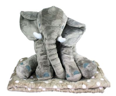 GRAU Elefant mit Decke Kuscheltier mit Kuscheldecke gepunktet