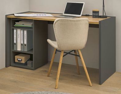 Büro Möbel Set mit Schreibtisch und Aktenregal Homeoffice in grau und Eiche Center