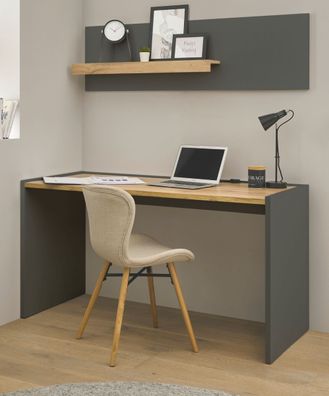 Büromöbel Set mit Schreibtisch und Wandregal Homeoffice in grau und Eiche Büro Center