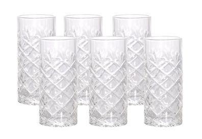 Longdrink Glas 250 ml - 6er Set - Wasser Saft Cocktail Trink Relief Gläser klar
