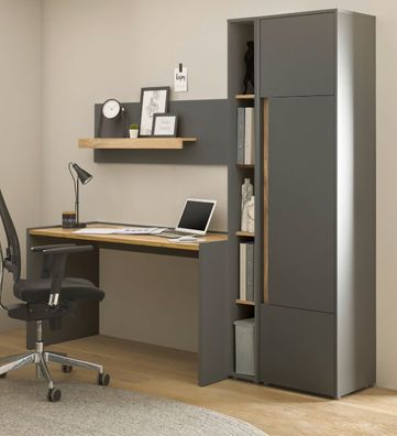 Büro Möbel Set mit Schreibtisch Aktenschrank Regal grau und Eiche Homeoffice Center