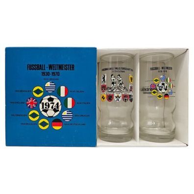Fussball Weltmeister 1974 Gläser mit OVP Trinkglas Sammlerstück Felsenbräu Retro
