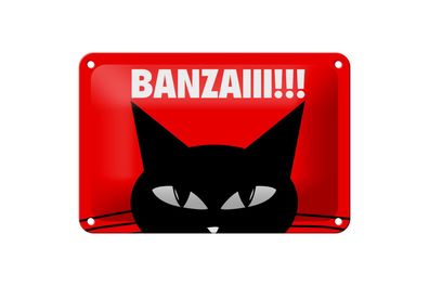 Blechschild Spruch 18x12 cm Katze Banzaiii!!! Metall Deko Schild